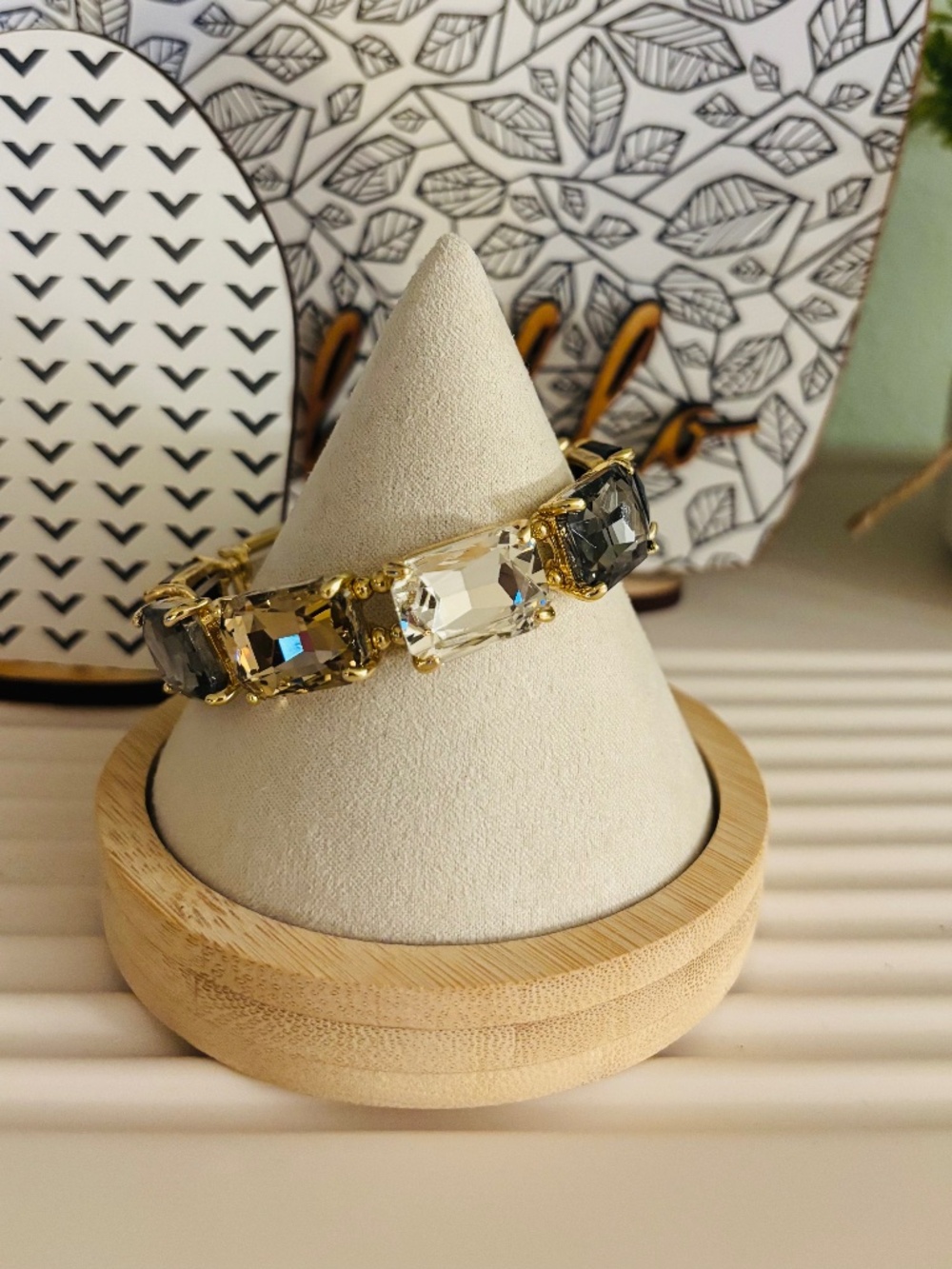 Black, Smokey Gray and Clear Gemstone Stretch Bracelet